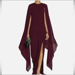 Elegant Burgundy Cape Gown